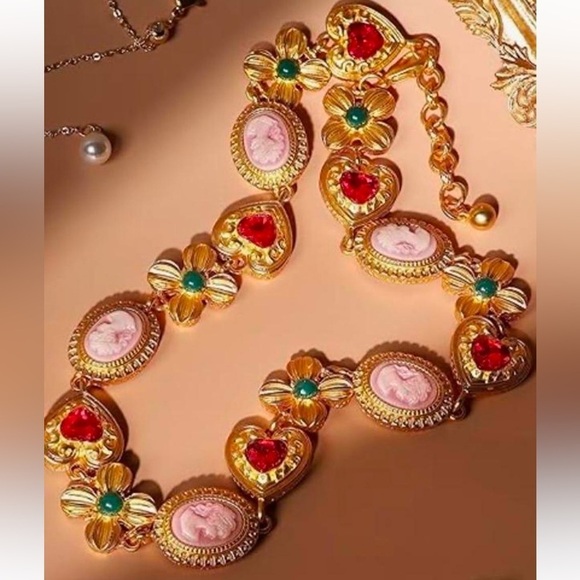 Jewelry - Coquette gold cameo choker style necklace and bracelet set